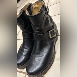 Frye Black Leather Ankle Booties with Buckle